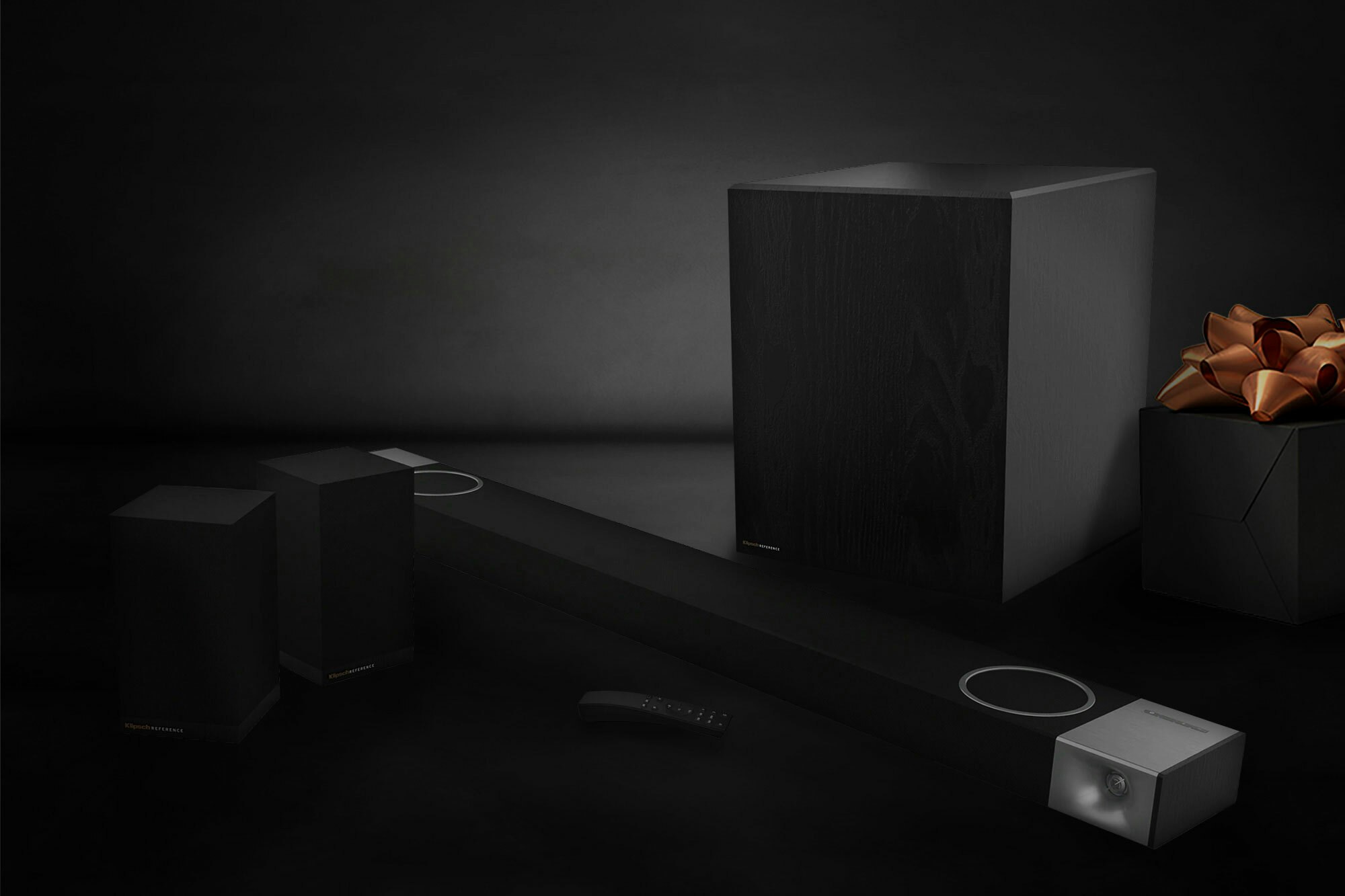 Cinema 1200 sound bar black background copper bow